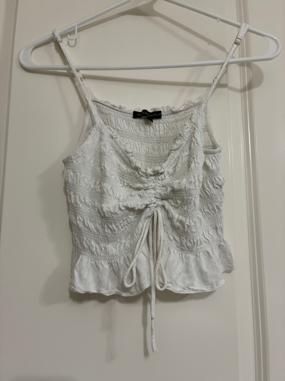 Cotton Candy LA White Ruched Drawstring Cami Crop Top